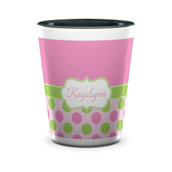 Pink & Green Dots Ceramic Shot Glass - 1.5 oz - Two Tone - Single (Personalized)