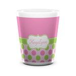 Pink & Green Dots Ceramic Shot Glass - 1.5 oz - White - Set of 4 (Personalized)