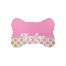 Pink & Green Dots Bone Shaped Dog Food Mat (Small) (Personalized)