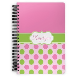 Pink & Green Dots Spiral Notebook - 7x10 w/ Name or Text