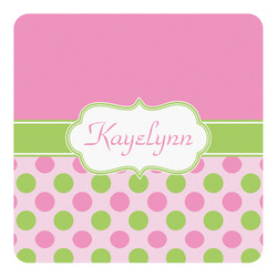 Pink & Green Dots Square Decal - Medium (Personalized)