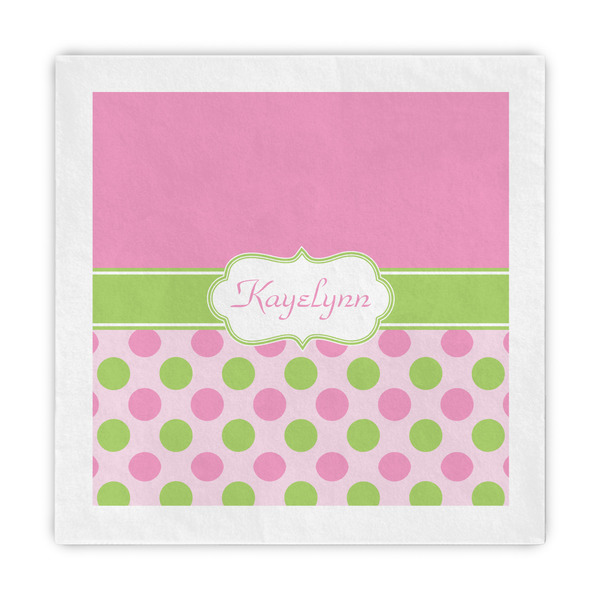 Custom Pink & Green Dots Standard Decorative Napkins (Personalized)