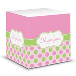 Pink & Green Dots Sticky Note Cube (Personalized)