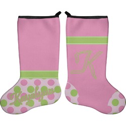 Pink & Green Dots Holiday Stocking - Double-Sided - Neoprene (Personalized)