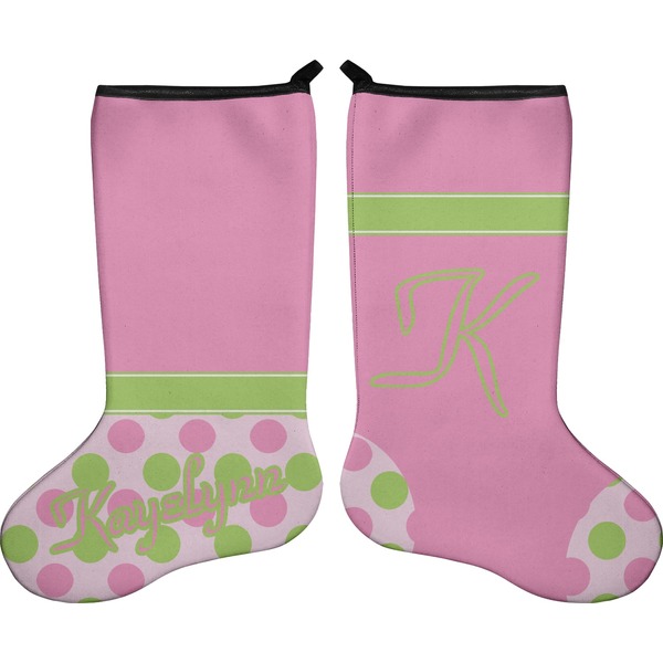 Custom Pink & Green Dots Holiday Stocking - Double-Sided - Neoprene (Personalized)