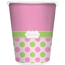 Pink & Green Dots Waste Basket - Double Sided (White) (Personalized)