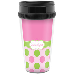Pink & Green Dots Acrylic Travel Mug without Handle (Personalized)