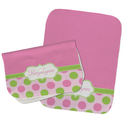 Pink & Green Dots Burp Cloths - Fleece - Set of 2 w/ Name or Text