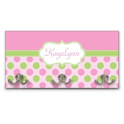 Pink & Green Dots Wall Mounted Coat Rack (Personalized)