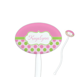 Pink & Green Dots 7" Oval Plastic Stir Sticks - White - Double Sided (Personalized)