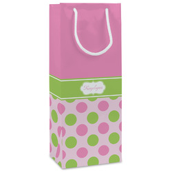 Pink & Green Dots Wine Gift Bags - Matte (Personalized)