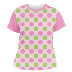 Pink & Green Dots Women's Crew T-Shirt - 2X Large