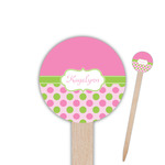 Pink & Green Dots 6" Round Wooden Food Picks - Double Sided (Personalized)