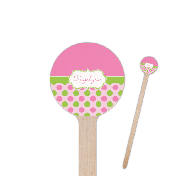 Custom Pink & Green Dots 7.5" Round Wooden Stir Sticks - Double Sided (Personalized)