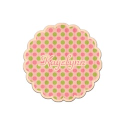Pink & Green Dots Genuine Maple or Cherry Wood Sticker (Personalized)