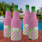 Pink & Green Dots Zipper Bottle Cooler - Set of 4 - LIFESTYLE