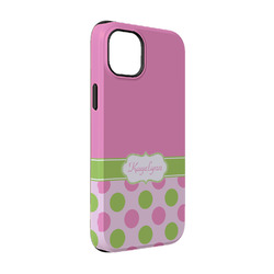 Pink & Green Dots iPhone Case - Rubber Lined - iPhone 14 Pro (Personalized)