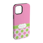 Pink & Green Dots iPhone Case - Rubber Lined - iPhone 15 Pro (Personalized)