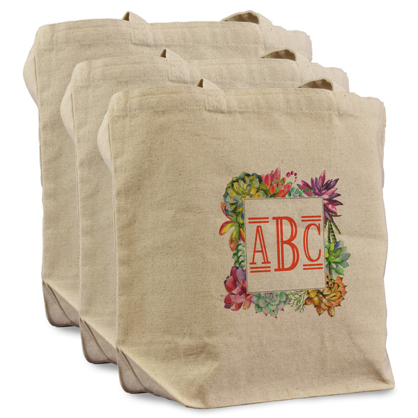 Custom Succulents Reusable Cotton Grocery Bags - Set of 3 (Personalized)