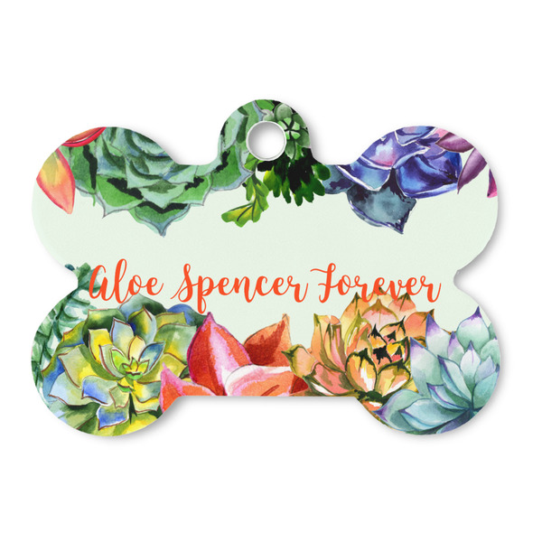 Custom Succulents Bone Shaped Dog ID Tag (Personalized)