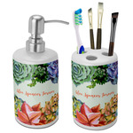 Succulents Ceramic Bathroom Accessories Set (Personalized)