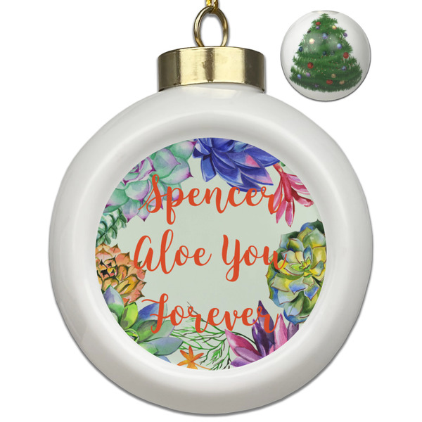 Custom Succulents Ceramic Ball Ornament - Christmas Tree (Personalized)