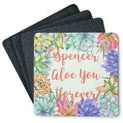 Succulents Square Rubber Backed Coasters - Set of 4 (Personalized)