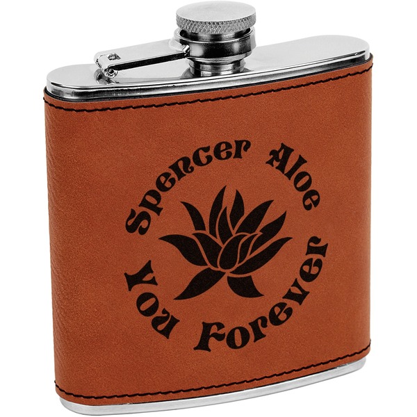 Custom Succulents Leatherette Wrapped Stainless Steel Flask (Personalized)