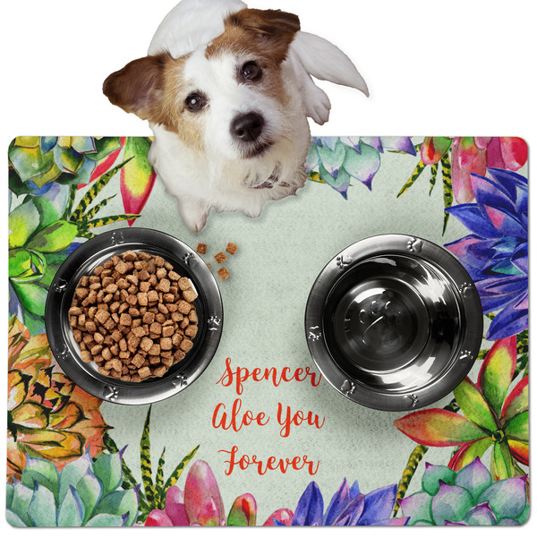 Custom Succulents Dog Food Mat - Medium w/ Name or Text