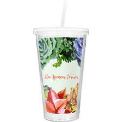 Succulents Double Wall Tumbler with Straw (Personalized)