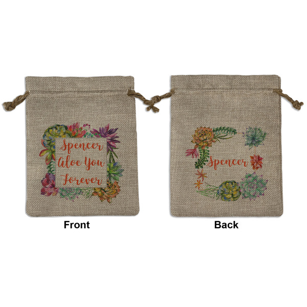 Custom Succulents Medium Burlap Gift Bag - Front & Back (Personalized)