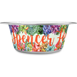 Succulents Stainless Steel Dog Bowl - Large (Personalized)
