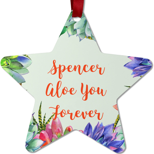 Custom Succulents Metal Star Ornament - Double Sided w/ Name or Text