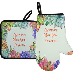 Succulents Right Oven Mitt & Pot Holder Set w/ Name or Text