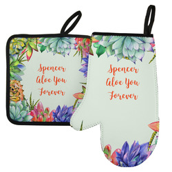 Succulents Left Oven Mitt & Pot Holder Set w/ Name or Text