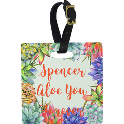 Succulents Plastic Luggage Tag - Square w/ Name or Text