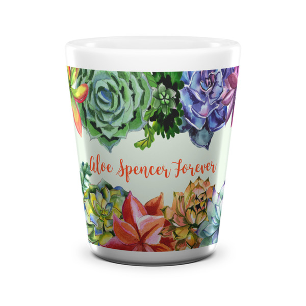 Custom Succulents Ceramic Shot Glass - 1.5 oz - White - Single (Personalized)