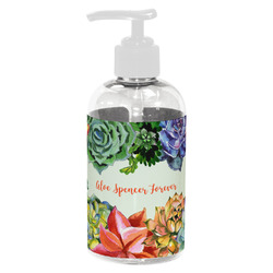 Succulents Plastic Soap / Lotion Dispenser (8 oz - Small - White) (Personalized)