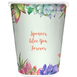 Succulents Waste Basket - Single Sided (White) (Personalized)