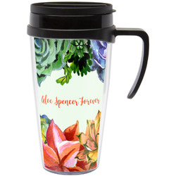 Succulents Acrylic Travel Mug with Handle (Personalized)