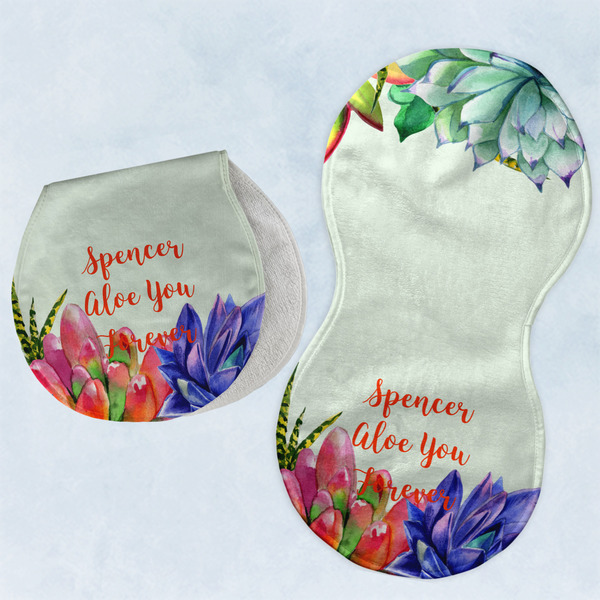 Custom Succulents Burp Pads - Velour - Set of 2 w/ Name or Text