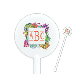 Succulents 5.5" Round Plastic Stir Sticks - White - Single Sided (Personalized)