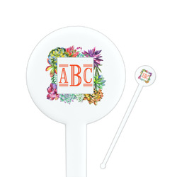 Succulents 7" Round Plastic Stir Sticks - White - Single Sided (Personalized)