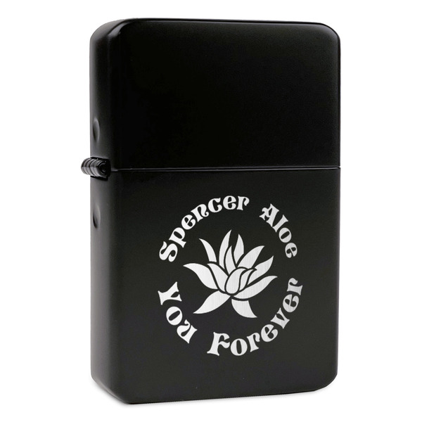 Custom Succulents Windproof Lighter - Black - Double Sided & Lid Engraved (Personalized)