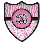 Zebra & Floral Iron On Shield Patch B w/ Monogram