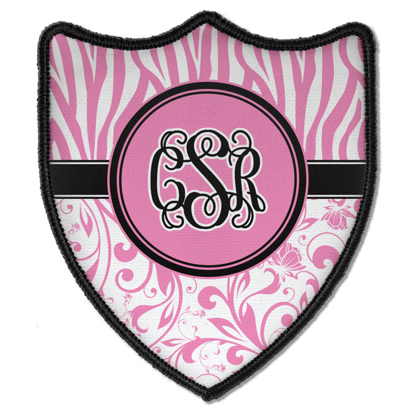 Custom Zebra & Floral Iron On Shield Patch B w/ Monogram