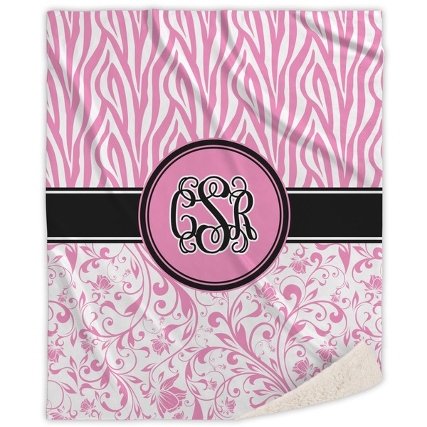Custom Zebra & Floral Sherpa Throw Blanket - 50"x60" (Personalized)
