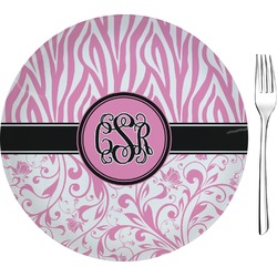 Zebra & Floral Glass Appetizer / Dessert Plate 8" (Personalized)