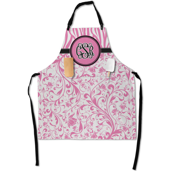 Custom Zebra & Floral Apron With Pockets w/ Monogram