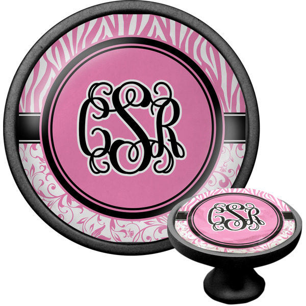 Custom Zebra & Floral Cabinet Knob (Black) (Personalized)